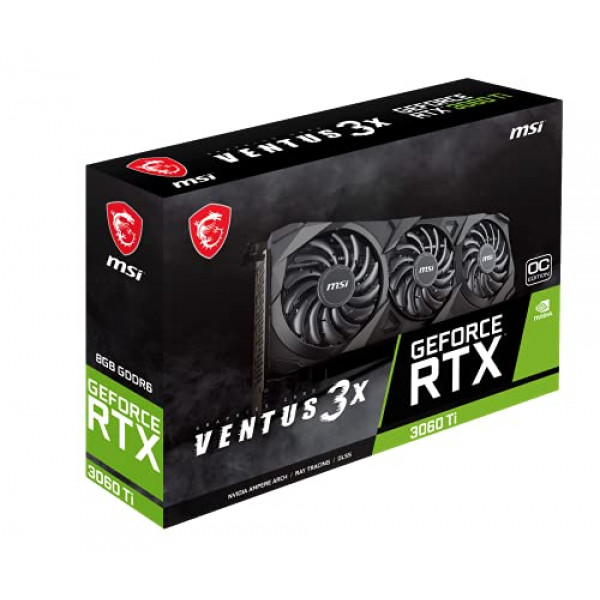 MSI Gaming GeForce RTX 3060 Ti LHR 8GB GDRR6 256-Bit HDMI/DP Torx Fan 3 Ampere Architecture OC Tarjeta gráfica (RTX 3060 Ti Ventus 3X 8G OC LHR)