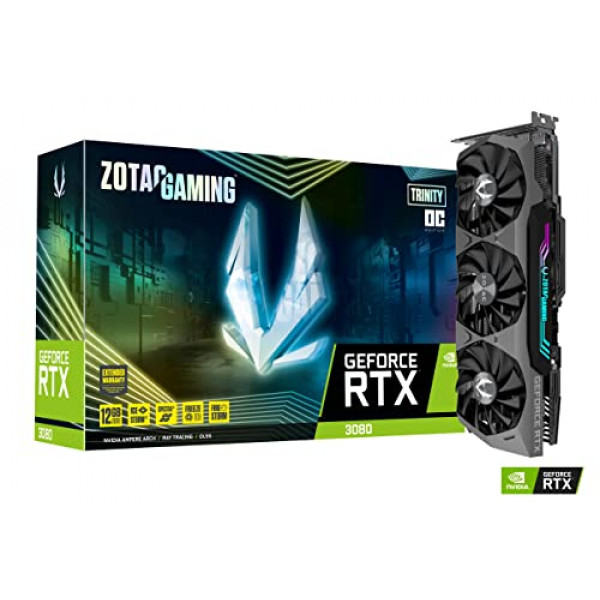 ZOTAC Gaming GeForce RTX 3080 Trinity OC LHR 12GB GDDR6X 384-bit 19 Gbps PCIE 4.0 Tarjeta gráfica para juegos, refrigeración avanzada IceStorm 2.0, iluminación RGB Spectra 2.0, ZT-A30820J-10PLHR