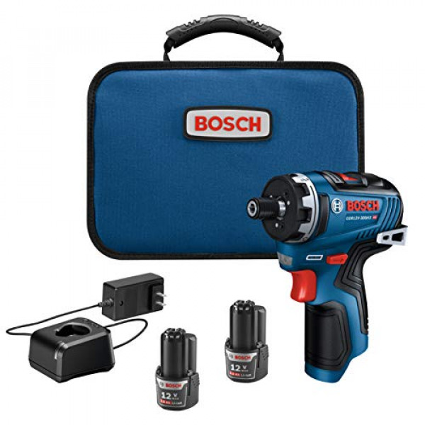 BOSCH GSR12V-300HXB22 12 V máx. sin escobillas 1/4 pulg. Juego de destornilladores hexagonales de dos velocidades con (2) baterías de 2,0 Ah