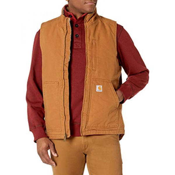 Carhartt Mens Sherpa Lined Mock-Neck Vest Work Utility Outerwear, Carhartt Brown, XX-Large US