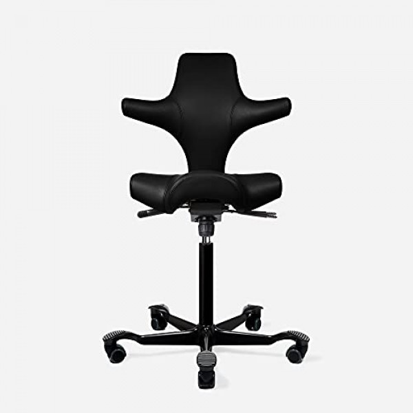 Silla de escritorio de pie ajustable HAG Capisco - Estructura negra - Asiento de cuero negro