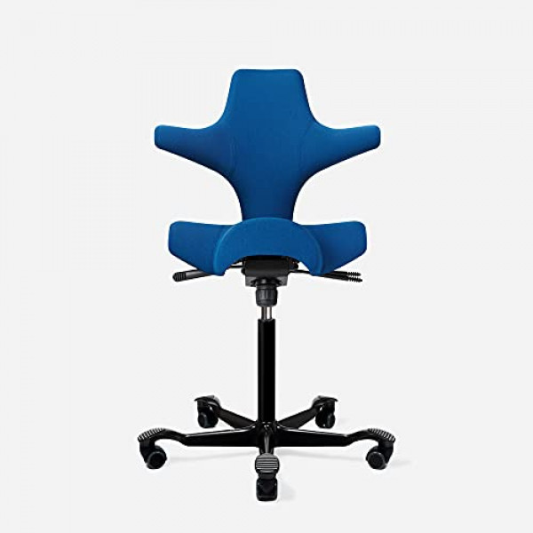Silla de escritorio de pie ajustable HAG Capisco - Estructura negra - Asiento azul cobalto Camira Era
