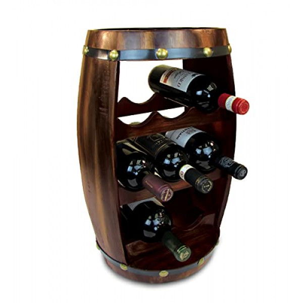 Puzzled Alexander Botellero - Soporte independiente de barril de madera para 8 botellas de vino, estante decorativo para botellas, soporte de suelo, encimera rústica, estante de almacenamiento de vino, organizador para bar de vinos y decoración del hogar