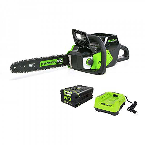 Greenworks Pro 80V 16 pulgadas motosierra inalámbrica sin escobillas, batería de 2.0 Ah y cargador incluido CS80L211