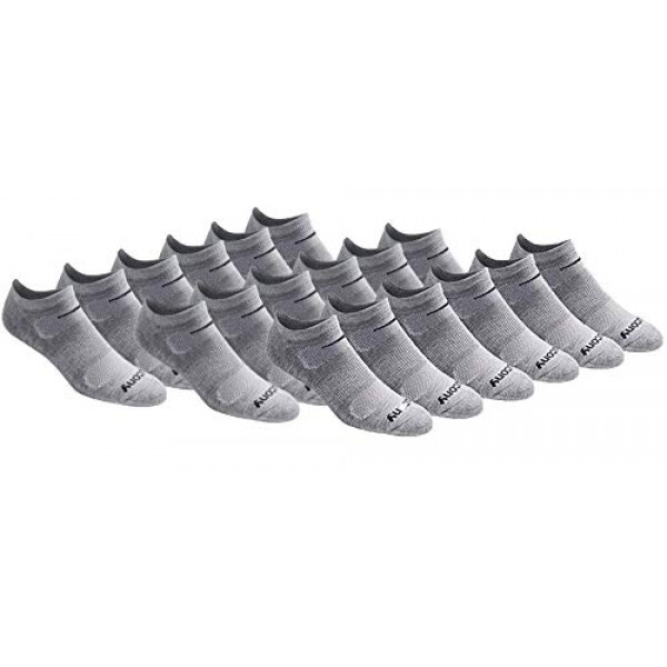 Saucony - Calcetines invisibles para hombre, paquete múltiple, malla, ventilación, ajuste cómodo, gris básico (18 pares), talla de zapato: 8-12