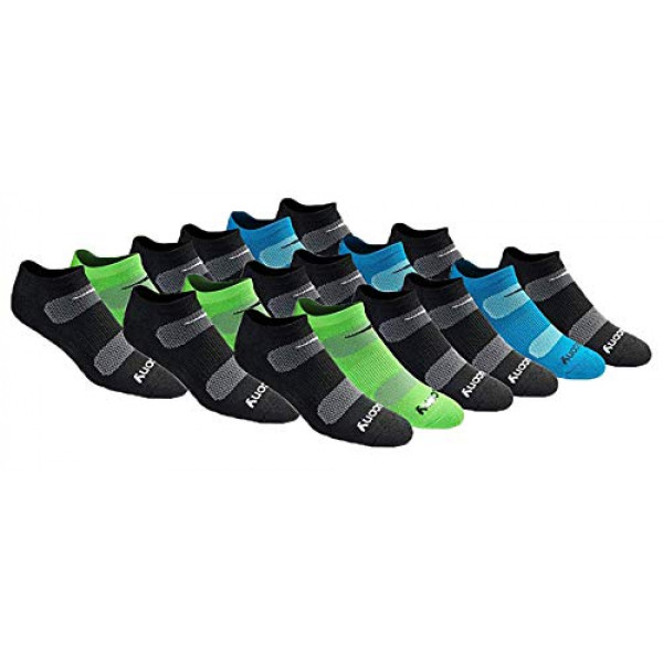 Saucony - Calcetines invisibles para hombre, paquete múltiple, malla, ventilación, ajuste cómodo, moda negra (18 pares), talla de zapato: 8-12