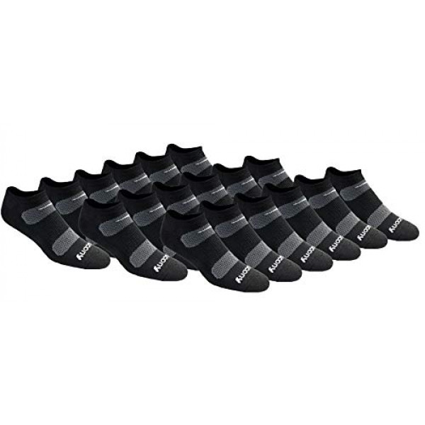 Saucony - Calcetines invisibles para hombre, paquete múltiple, malla, ventilación, ajuste cómodo, negro básico (18 pares), talla de zapato: 8-12