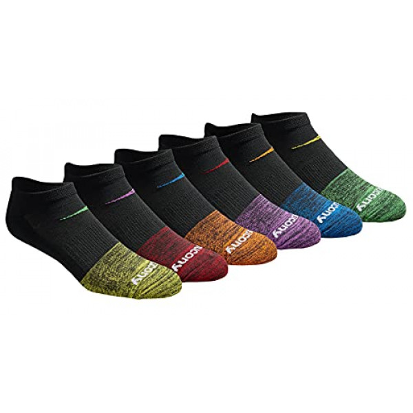 Saucony - Calcetines invisibles para hombre, paquete múltiple de malla, ventilación, ajuste cómodo, rendimiento, punta moderna, color negro (6 pares), talla de zapato: 8-12