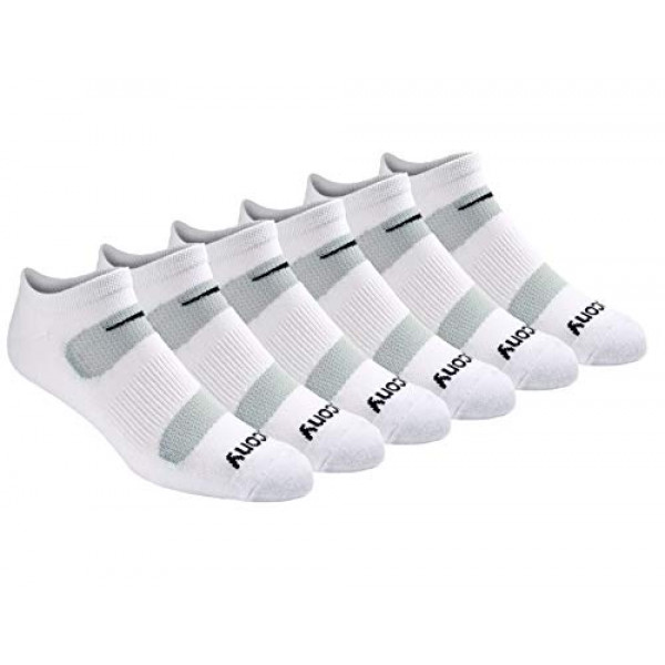 Saucony - Calcetines invisibles para hombre, paquete múltiple, malla, ventilación, ajuste cómodo, blanco (6 pares), talla de zapato: 8-12