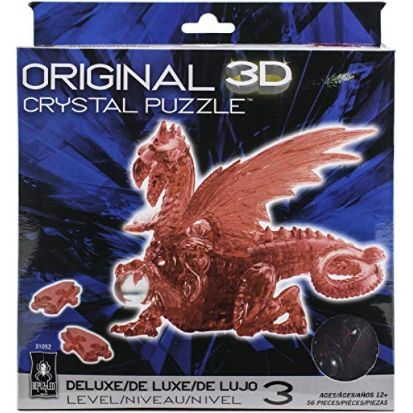 BePuzzled Deluxe 3D Crystal Jigsaw Puzzle - Red Dragon DIY Assembly Brain Teaser, modelo divertido juguete regalo decoración para adultos y niños de 12 años en adelante, 56 piezas (nivel 3)