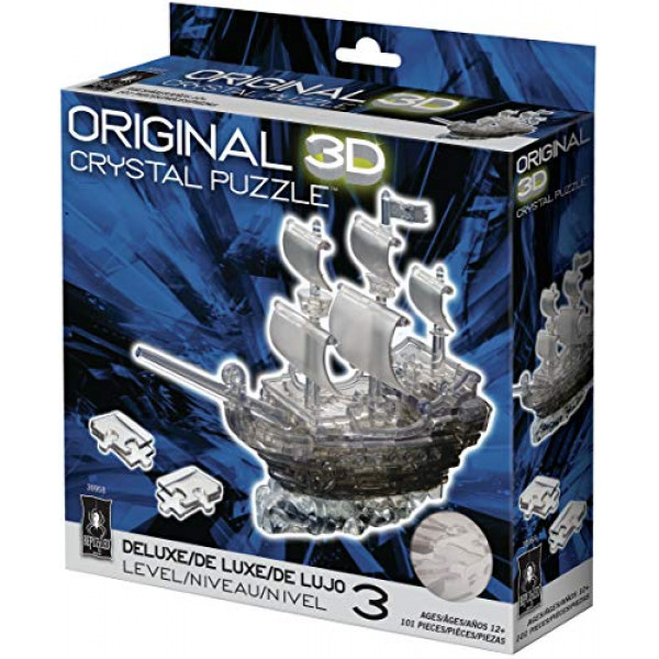 Bepuzzled Original 3D Crystal Puzzle Deluxe - Pirate Ship, Black - Divertido pero desafiante rompecabezas que pondrá a prueba tus habilidades e imaginación, para mayores de 12 años