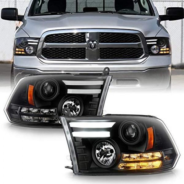 ACANII - Para [estilo sin proyector] 2009-2018 Dodge Ram 1500 2500 tubo LED con faros delanteros de proyector negro de señal