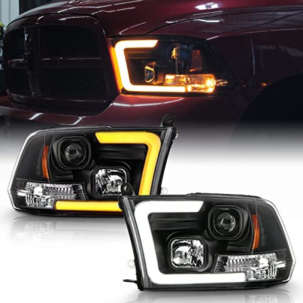ACANII - Para 2009-2018 Dodge Ram 1500 10-18 2500 3500 Negro LED DRL Switchback Proyector Faros delanteros Conjunto