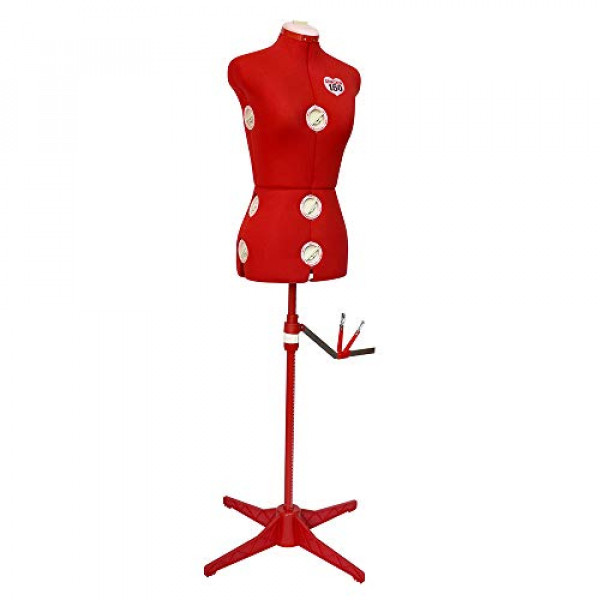 CANTANTE | Forma de vestido roja ajustable, se adapta a tamaños 4-10, respaldo de espuma para sujetar con alfileres, guía de dobladillo de 360 ​​grados - Costura fácil