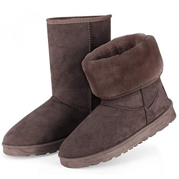 TeqHome Botas de invierno para mujer Botas de nieve clásicas Botas cálidas de piel de media pantorrilla (Chocolate, numeric_10)