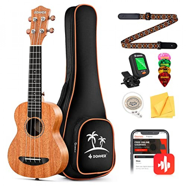 Donner Tenor Ukulele Mahogany Professional 26 pulgadas Ukelele Starter Bundle Kit con lección en línea gratuita Gig Bag Strap Nylon String Tuner Picks Cloth DUT-1 Ukalalee Set