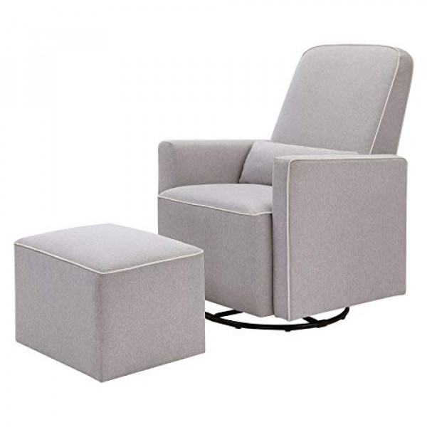 Planeador giratorio tapizado DaVinci Olive con otomana adicional en gris con ribetes color crema, certificación Greenguard Gold y CertiPUR-US