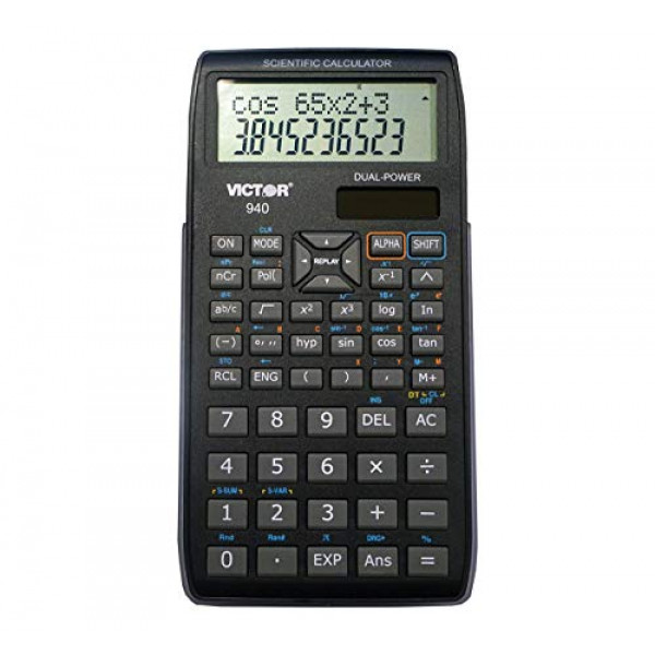 Victor 940B Calculadora científica avanzada de 10 dígitos con pantalla de 2 líneas, batería y pantalla LCD con energía híbrida solar, ideal para estudiantes y profesionales, negro