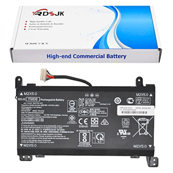 Batería para portátil FM08 para HP Omen 17-AN013TX 17-AN014TX 17-AN014NG 17-AN012DX 17-AN041NG 17-AN080NZ HSTNN-LB8A HSTNN-LB8B 922752-421 922753-421 922976-855 Conector de 12 pines 14.20V 8/53mAhh