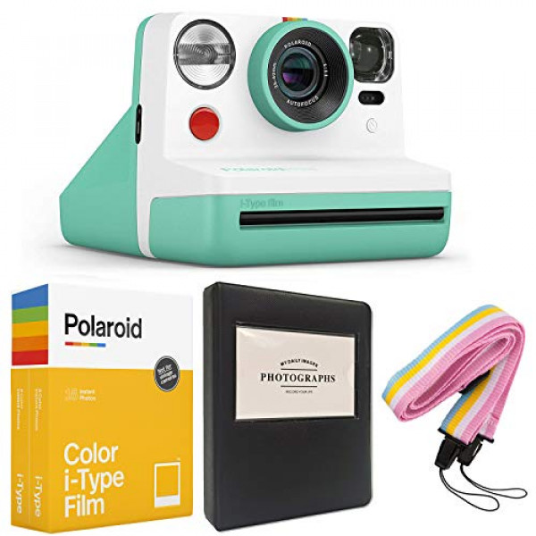Cámara instantánea Polaroid Now i-Type - Mint+ Película Polaroid Color i-Type (16 hojas) + Álbum negro + Correa para el cuello - Paquete de regalo