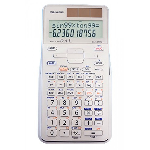 Sharp EL-531TGBDW Calculadora científica/de ingeniería de 12 dígitos con tapa dura protectora, batería y pantalla LCD con energía solar híbrida, ideal para estudiantes y profesionales, plateada