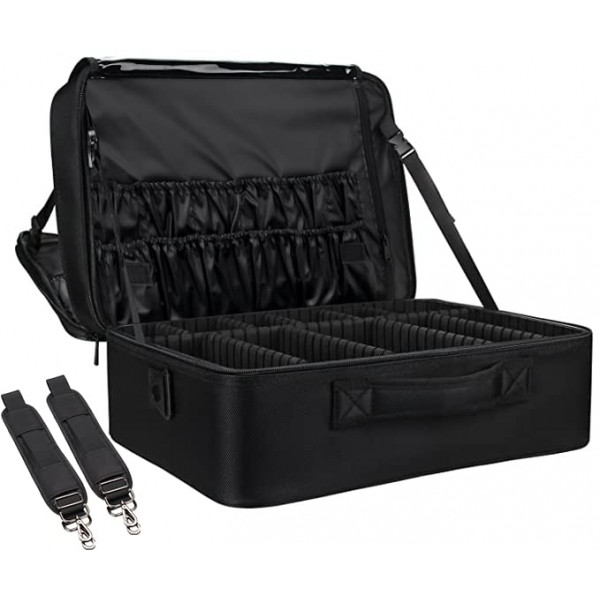 Estuche de maquillaje extra grande, imprescindible para viajes de doble capa, un estuche de almacenamiento para maquilladores profesionales para poner cosméticos, con particiones ajustables y soporte