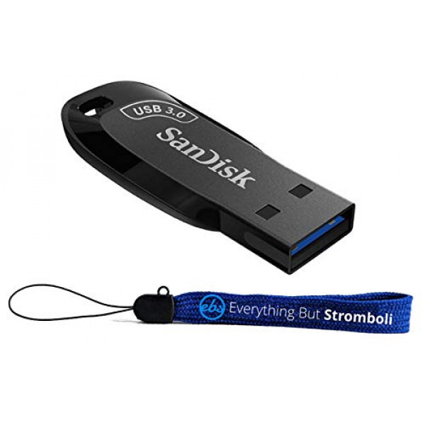 SanDisk Ultra Shift USB 3.0 Flash Drive 256GB para computadoras y portátiles - Paquete de alta velocidad (SDCZ410-256G-G46) con (1) cordón Everything But Stromboli