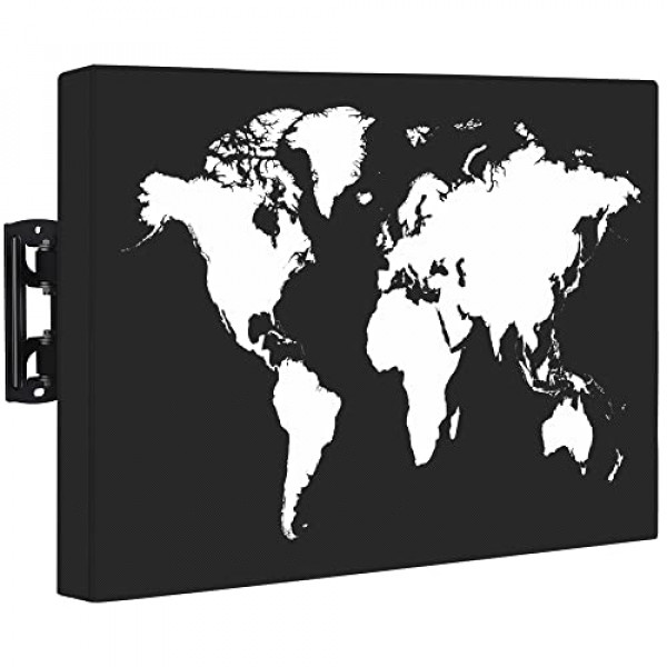 NEXCOVER Cubierta de TV para exteriores, protector de pantalla de TV de 36 a 38 pulgadas, lienzo 600D resistente al agua, material resistente a la decoloración, mapa mundial sobre lienzo impermeable, protector de TV para LCD, LED, negro