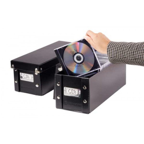 Cajas de almacenamiento de CD Snap-N-Store, juego de 2 cajas, cada una de 13.25 x 5.125 x 5.125, con capacidad para 165 CD, negro (SNS01617)