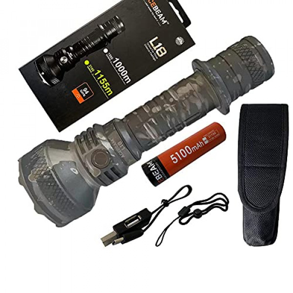 Acebeam L18 CAMO Linterna LED OSRAM de largo alcance -1500 lúmenes -1 km de distancia de haz con batería recargable - CAMO gris