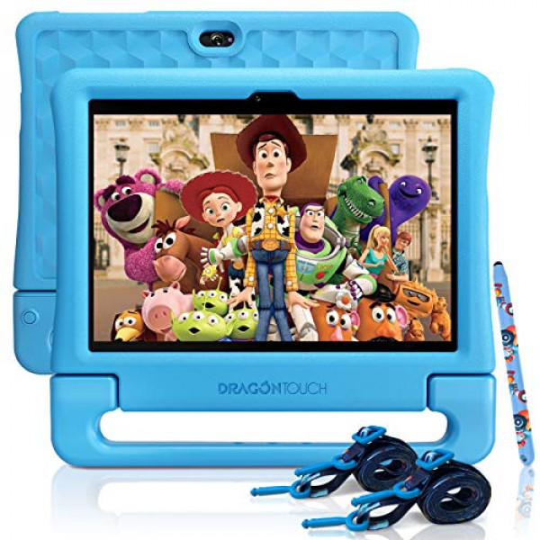 Dragon Touch KidzPad Y88X 10 Tabletas para niños, ROM de 32 GB, procesador Quad-Core, pantalla IPS HD 10.1, Android 9.0 Pie, WiFi 5G, puerto HDMI, Kidoz preinstalado con estuche a prueba de niños, correas y lápiz capacitivo - Azul