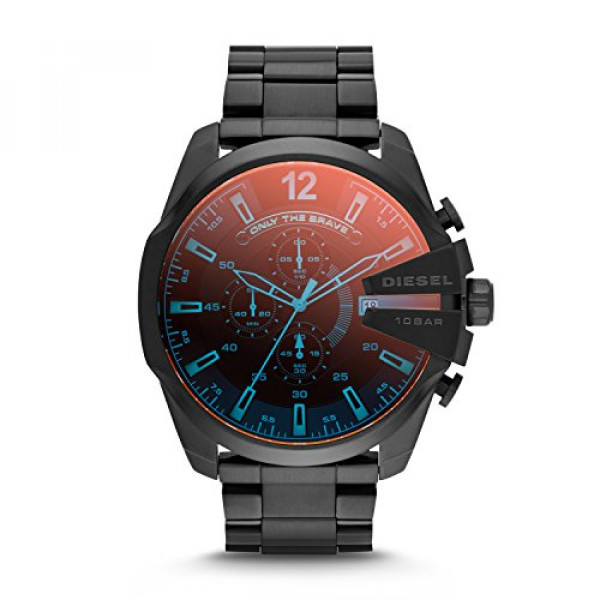 Diesel Mega Chief reloj cronógrafo de acero inoxidable de cuarzo de 59 mm para hombre, color: negro (modelo: DZ4318)
