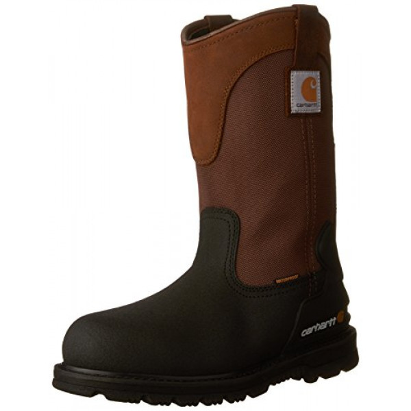 Carhartt CMP1259 Botas de trabajo impermeables con punta de acero Wellington para hombre de 11 pulgadas, construcción, cuero marrón/negro, 8 de ancho