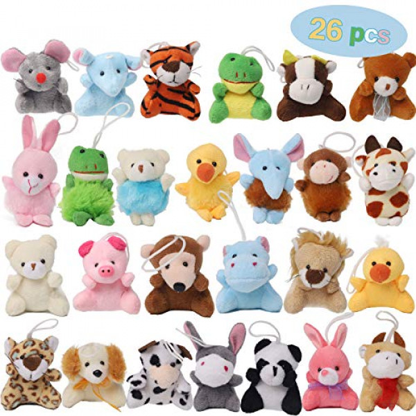 Juegoal Juego de 26 mini animales de peluche, lindo juego de llavero de animal de peluche pequeño, bolsas de regalo, premios de carnaval para niños, surtido de regalo de San Valentín para niños, filtro de huevo de Pascua, recuerdos de fiesta