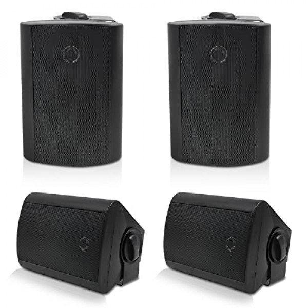 Herdio Altavoces para exteriores con cable impermeables, 4 pulgadas, 2 vías, 400 W, altavoces montados en la pared con potente tweeter de graves y cúpula, durabilidad para todo tipo de clima, para patio, porche, terraza cubierta (2 pares, negro)