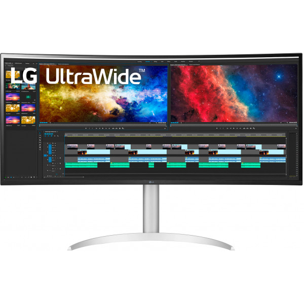 LG - Monitor IPS LED UltraWide QHD+ de 38” con HDR (HDMI, DisplayPort, USB) - Plateado/Blanco