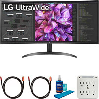 LG 34WQ60C-B 34 pulgadas 21:9 Curvo UltraWide QHD 3440 x 1440 Paquete de monitor de PC con cable universal 4K HDMI 2.0 de 2X 6FT, limpiador de pantalla universal y adaptador de sobretensión de 6 salidas