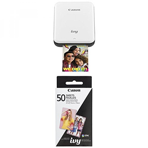 Canon IVY Mobile, miniimpresora fotográfica portátil, gris pizarra con paquete de papel fotográfico Zink, 50 hojas