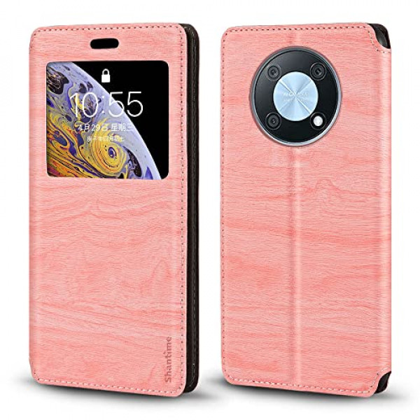 Funda para Huawei Nova Y90, funda de piel de grano de madera con tarjetero y ventana, funda con tapa magnética para Huawei Nova Y90 (6,7)