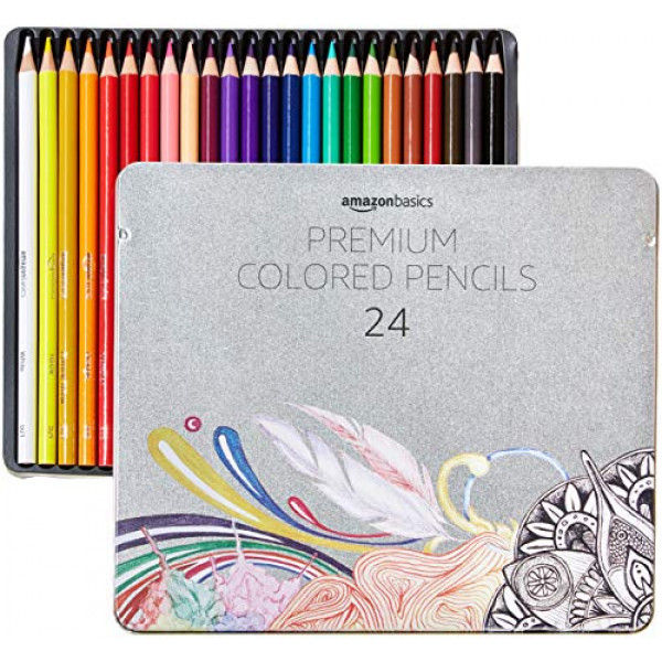 Lápices de colores Amazon Basics Premium, núcleo suave, 24 unidades (paquete de 1)