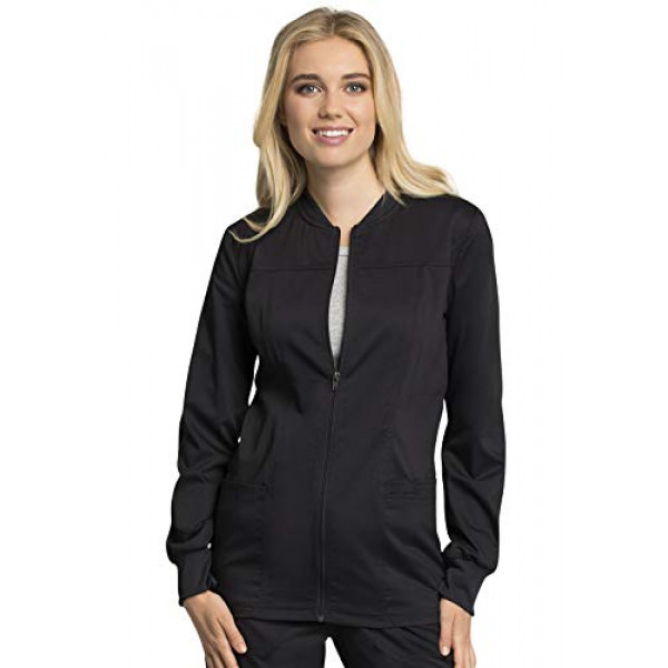 Cherokee Mujeres Warm Up Scrubs Jacket Workwear Revolution Tech Zip Front WW305AB, M, Negro