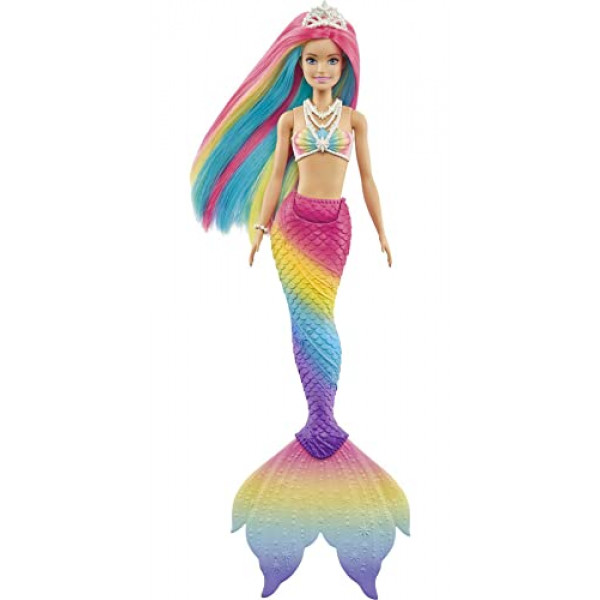 Barbie Dreamtopia Rainbow Magic Mermaid Doll con cabello de arcoíris y función de cambio de color activada por agua, regalo para niños de 3 a 7 años, rubia