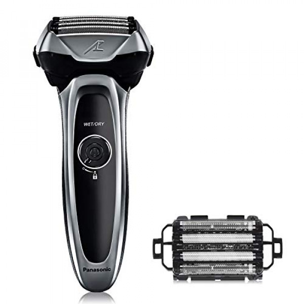 Maquinilla de afeitar eléctrica Panasonic Arc5 para hombre ES-LV65-S + lámina exterior de repuesto WES9173P, afeitadora y recortadora de 5 cuchillas, sensor de afeitado y cabezal giratorio multiflex, ES-COS65, negro