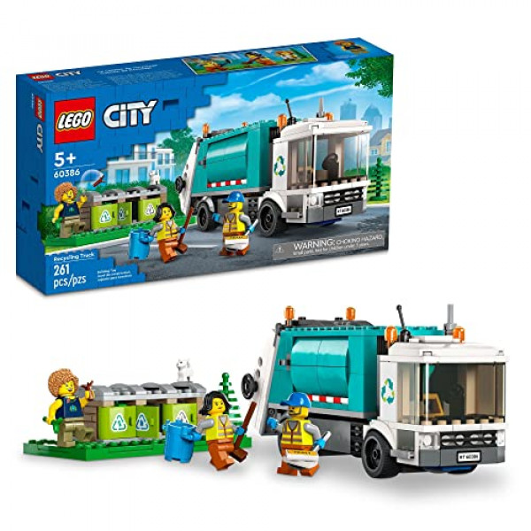 LEGO City Camión de reciclaje 60386 Juego de juguetes de construcción para niños, niños y niñas a partir de 5 años (261 piezas)