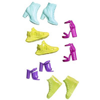 Barbie Fashion Shoes - Paquete de 5 pares de zapatos ~ Zapatillas amarillas, tacones rosas, tacones morados, botas azules y zapatos verdes para caminar