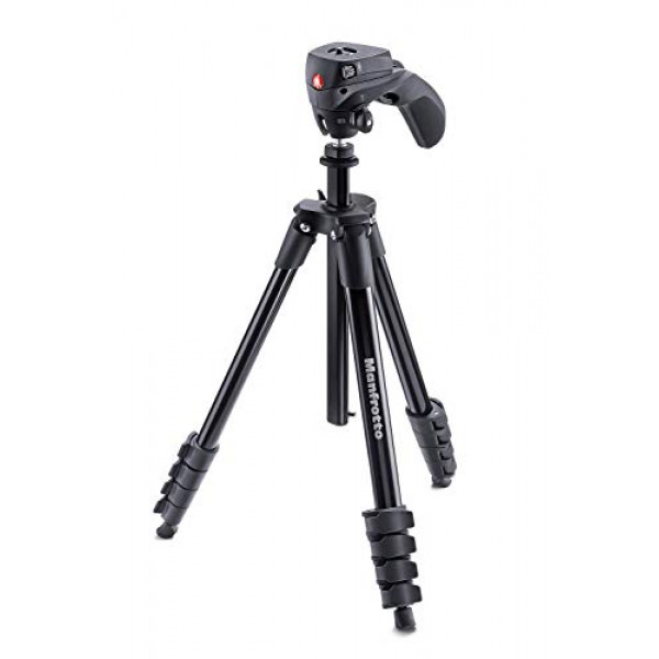 Trípode de aluminio Manfrotto Compact Action con cabeza híbrida para DSLR de nivel de entrada, sin espejo de hasta 1,5 kg, negro