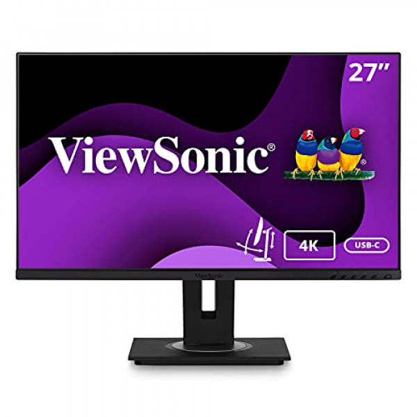 ViewSonic VG2756-4K Monitor de acoplamiento IPS 4K de 27 pulgadas con puerto de pantalla HDMI USB 3.2 tipo C RJ45 integrado y ergonomía de inclinación de 40 grados para el hogar y la oficina