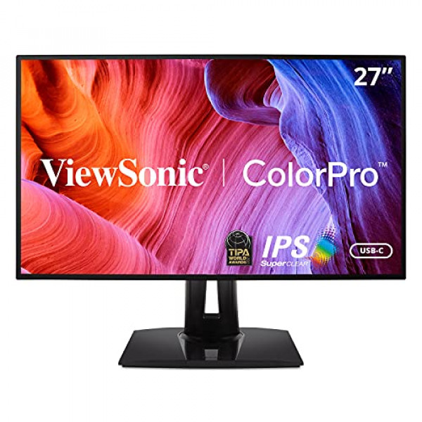 ViewSonic VP2768a ColorPro Monitor IPS de 27 pulgadas 1440p con 100% sRGB, Rec 709, USB C (90W), RJ45, Modo daltónico, Calibración de hardware para fotografía y diseño gráfico Negro