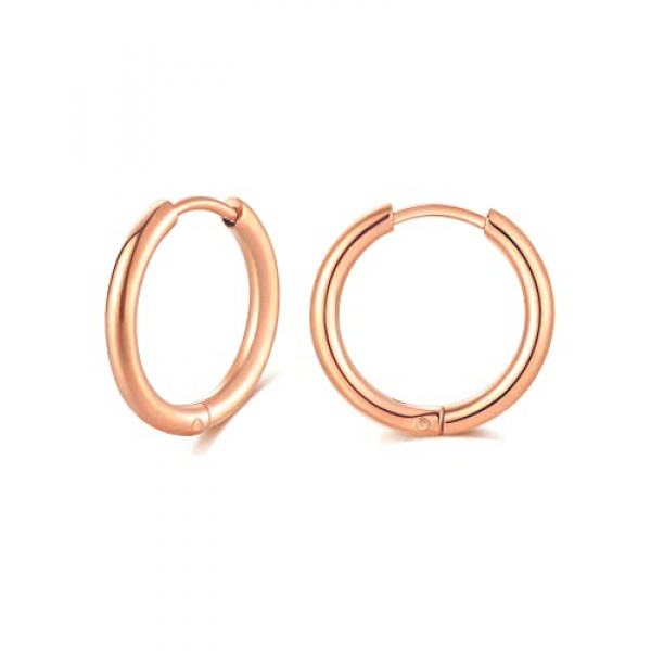 2 pendientes de aro de acero inoxidable quirúrgico 316L de 0.394 in chapados en oro rosa con bisagras para cartílago, pendientes para dormir para hombres y mujeres con orejas sensibles (oro rosa de 0.394 in)
