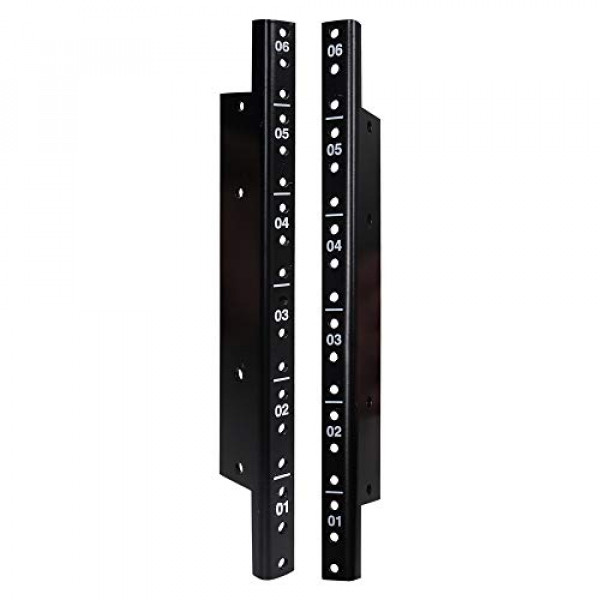 Paquete de 2 rieles de rack de acero 6U de Sound Town, con acabado con recubrimiento de polvo negro y tornillos (ST-RR-06U)